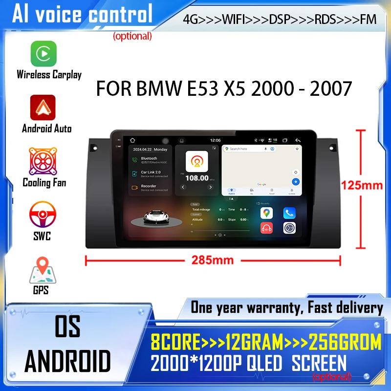CarPlay Android OS Car Radio Multimedia Video Player Navigation GPS pre BMW E53 X5 2000 - 2007 4G+WiFi Head Unit BT DSP Audio