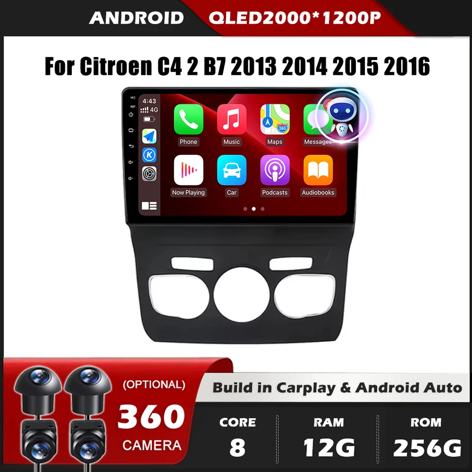 CarPlay CarPlay pre Citroen C4 2 B7 2013 2014 2015 2016 Navigation GPS Android Auto Screen Stereo No 2Din DVD 5G WiFi BT DSP