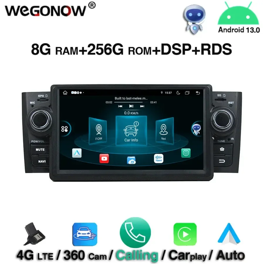 CarPlay DSP Android 13.0 8 Core 8 GB 256 GB DVD Player GPS Rádio WiFi BT 5.0 pre Fiat Grande 2005-2009 Punto Linea 2007-2011