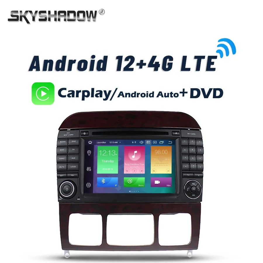 CarPlay DSP CAR DVD Player 4G LTE IPS Android 12,0 8G+128 GB Bluetooth RDS Radio GPS mapa WiFi pre Benz W220 S400 S420 W215 CL600