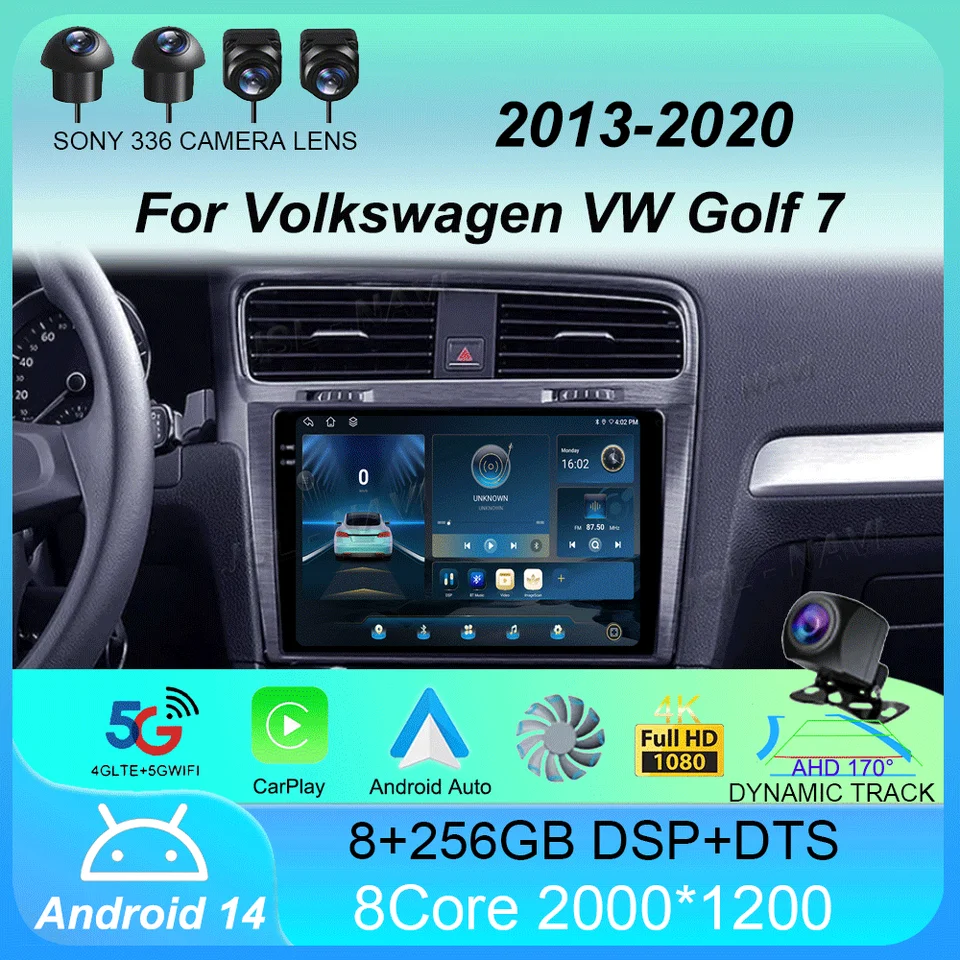 CarPlay Radio Android 14 CarPlay Auto pre Volkswagen VW Golf 7 2013-2020 MK7 Multimedia GPS Stereo Video Player Navigation DSP Audio