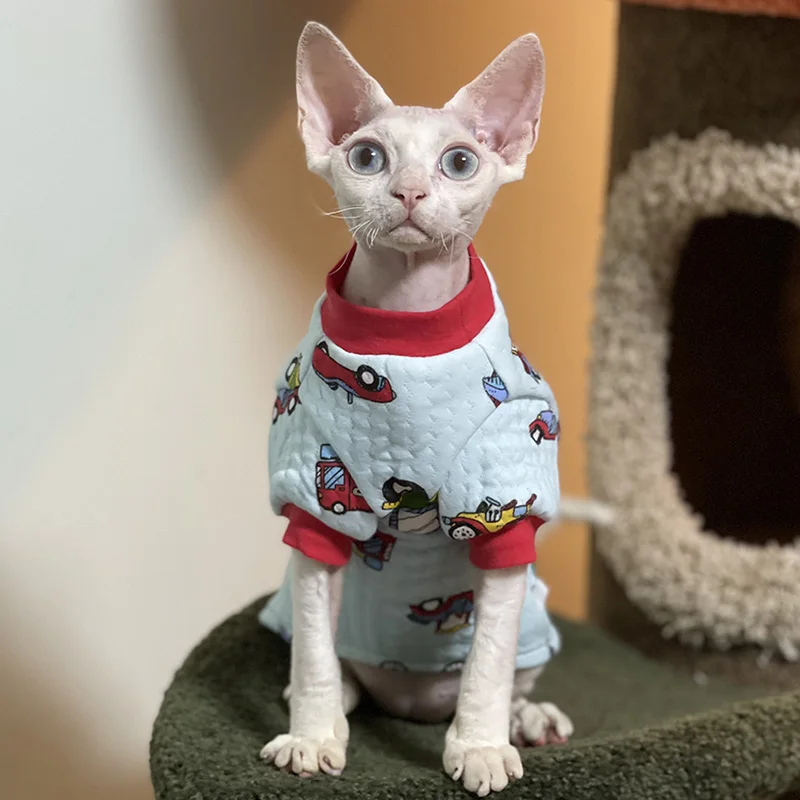 Cartoon Cast pre Sphynx Cat Spring dlhé rukávy Soft Dinosaur Tričko pre mačiatka v jesenných karikatúrach pyžamu pre Devon Rex
