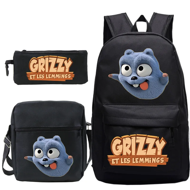Cartoon Grizzy a Les Lemmings Backpack 3pcs Set Student School Bags Boys Dievčatá Bookbag Travel Rucksnack anime batohy Mochila