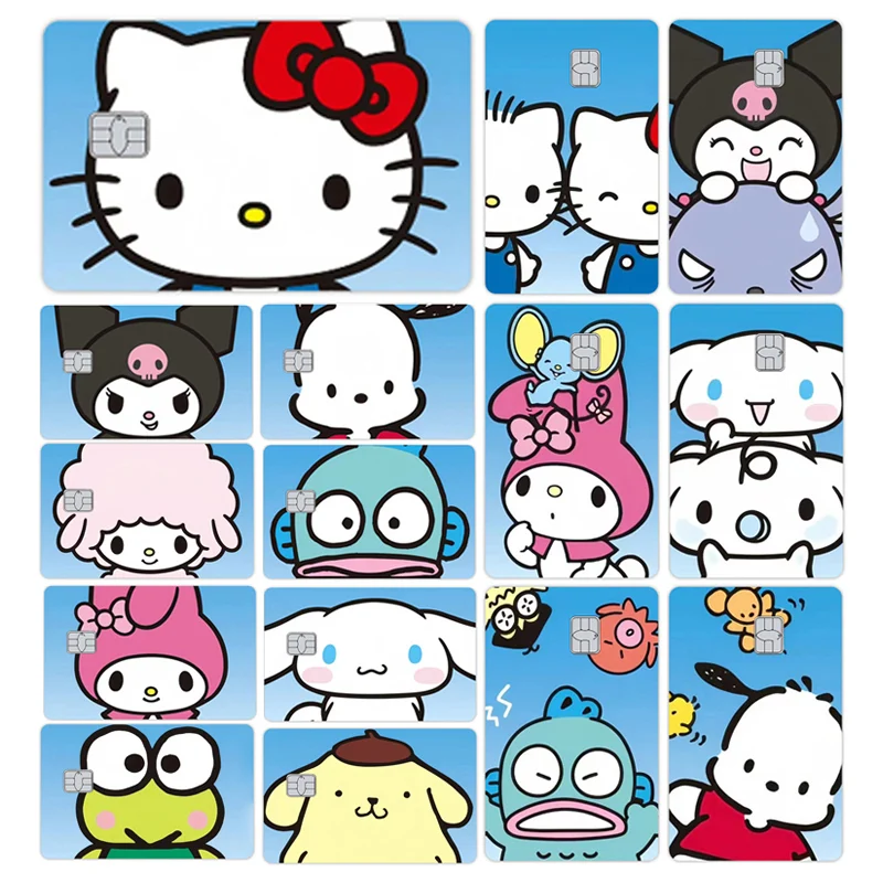 Cartoon Hello Kitty Kuromi Pochacco Cute Credit Card Skin Skin Stickers for Visa Bank Card Bus metro prístupové karty Dámske príslušenstvo