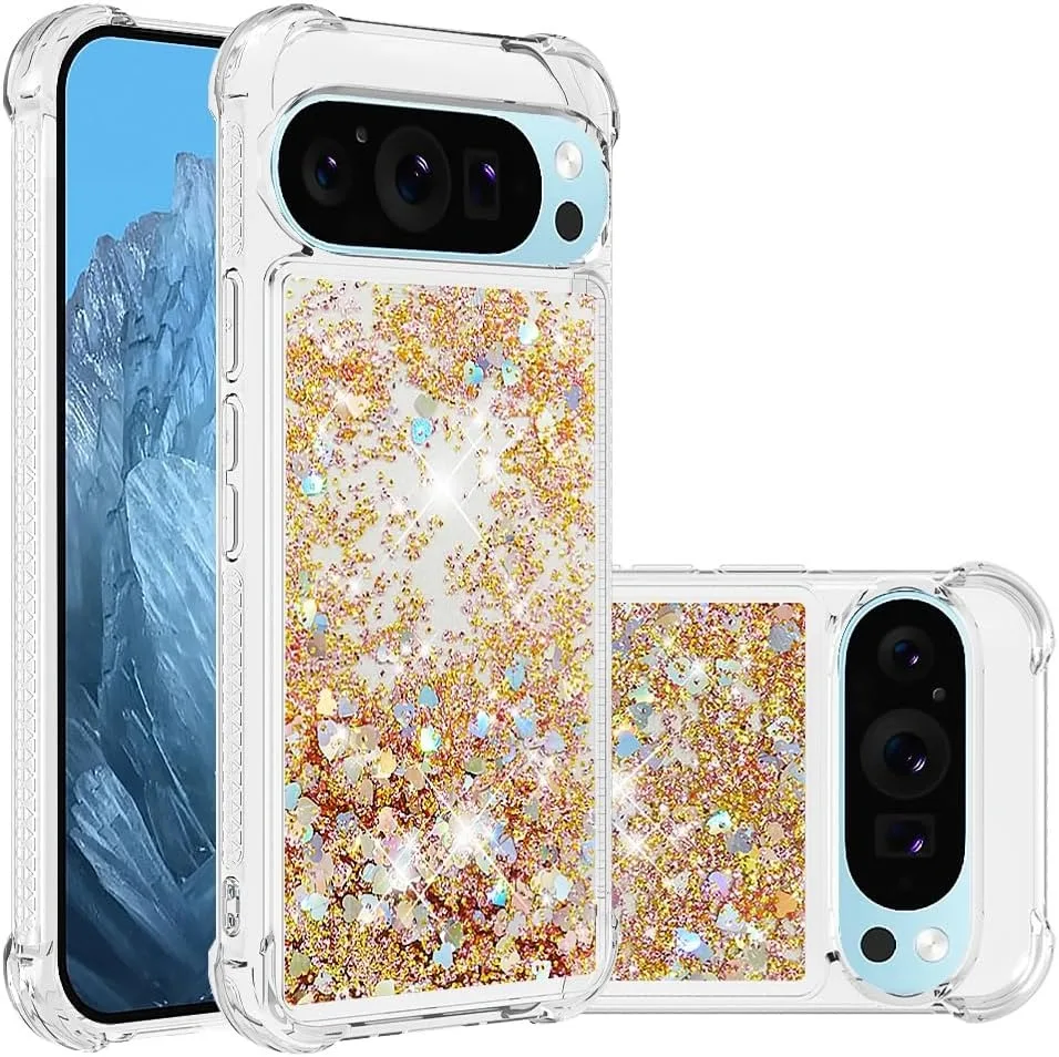 Cartoon Love Heart Quicksand Glitter puzdro pre Google Pixel 9 8 Pro XL 9XL 8a 7a Bling Airbag Bumper Shock odolný voči mäkkému TPU Cover TPU