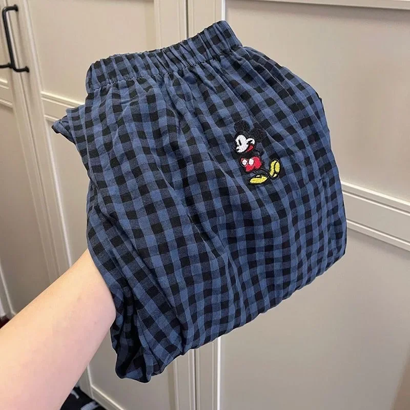 Cartoon Mickey Summer Design Casual Dámska voľná textúra Pohodlná osobnosť Rovné nohavice High Street Výklenok Plaid Plaid Pants
