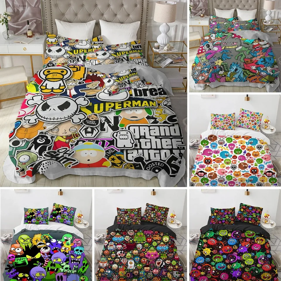 Cartoon Monster Cover Cover King Queen Veľkosť Krásna vtipná obliečka pre zvieratá Sada pre deti dievčatá Anime Polyester Polovičný pokrývka
