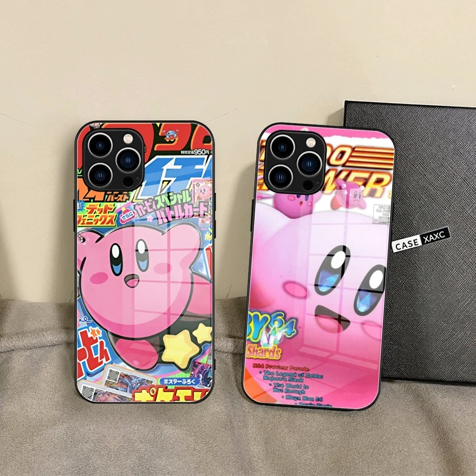 Cartoon Pink K-Kirbys Telefón sklenená škrupina pre iPhone 15Promax 14 11 12 Pro 15 16 Plus 13 Pro Max XR XS Cover
