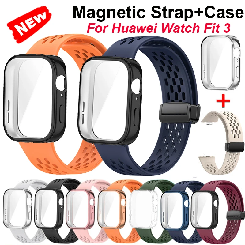 Case+Silicone Band pre Huawei Watch Fit 3 Strap s náramkom Crych Correa Correa pre Huawei Watch Fit 3 náramky