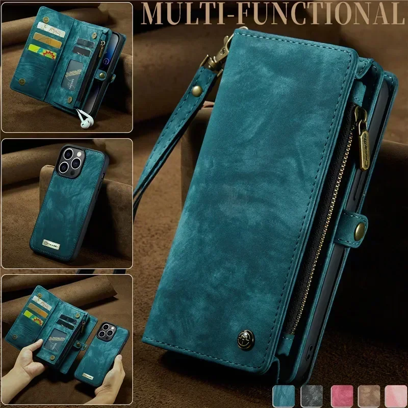 Caseme Magnetic Flip Leather puzdro pre iPhone 16 15 12 11 13 14 Plus Pro Max xs xr x SE 2022 8