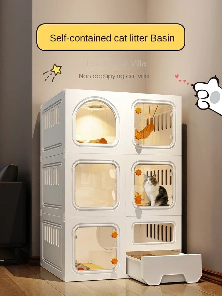 Cat Cage Domov Indoor Cat Villa Sand Misku s integrovaným hniezdom House na jeseň a zimné veľké voľné priestor