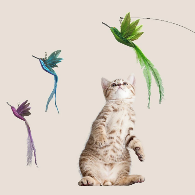 Cat Catcher Head Feather Bird Nahradenie hlavy simulácia vtáčej mačky hračky mačiatko prútik hračky interaktívne mačky perie hračky