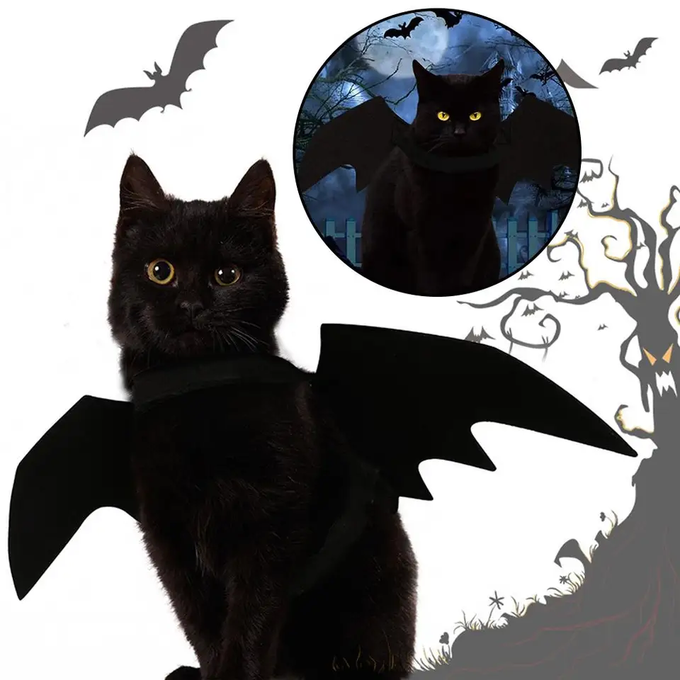 Cat Clother Bat Wings Halloween Cute Pet Costume Cosplay Dog Artificial Cat Costyes Pet vianočné krídla netopiere Bat. Čierne Q0M9