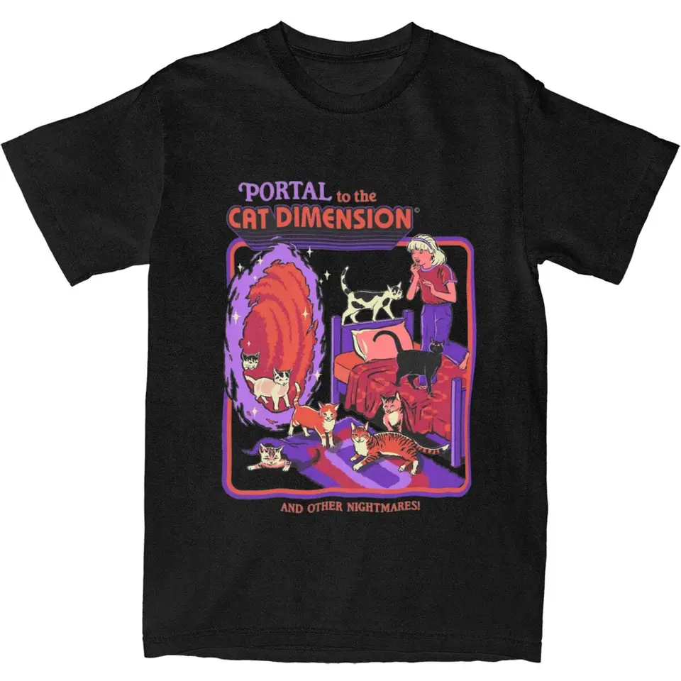 Cat Dimension Vintage Horror Dark Art Doplnky pre mužov pre mužov Ženy bavlnené vinobranie 70. roky 80. roky tričko Oblečenie darček