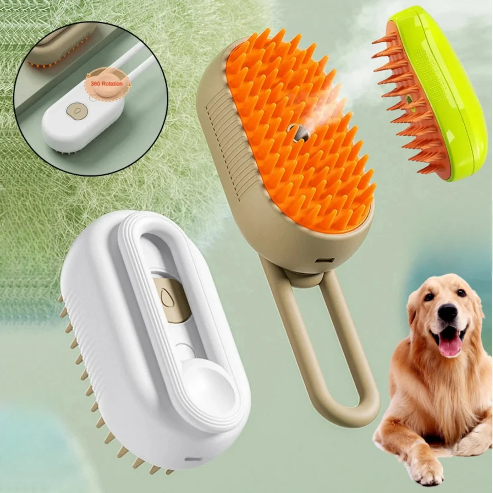 Cat Dog Pet Grooming Hrebeň s elektrickým rozprašovacím vodou parou Mäkké silikónové kefka mačiatko mačička masážne masáž domáce zvieratá remover vlasov
