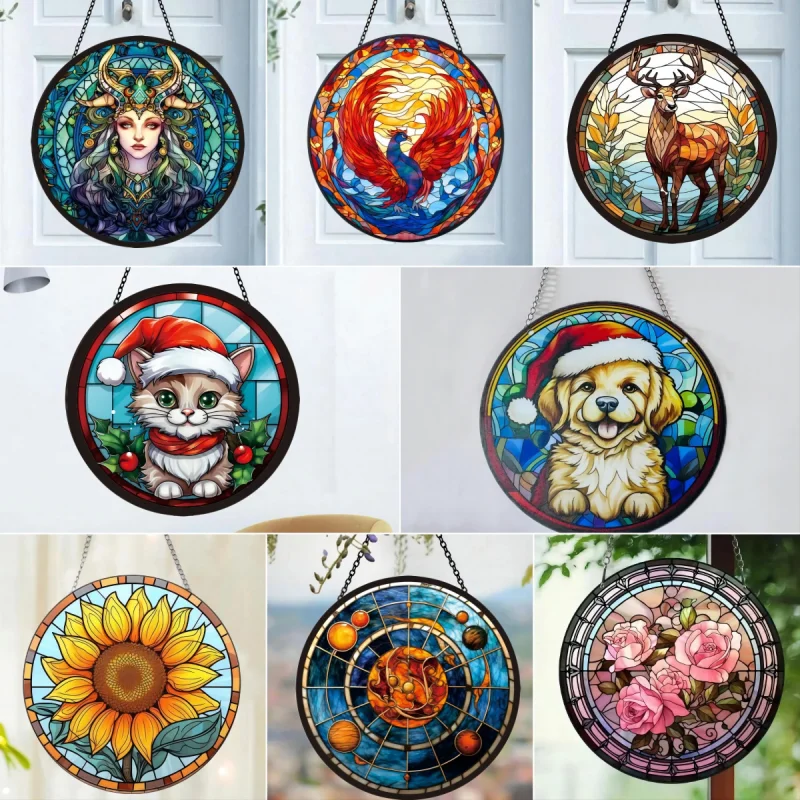 Cat Dog tlačený svetlo slnečný suncatcher akrylový okrúhly tanier domov domov