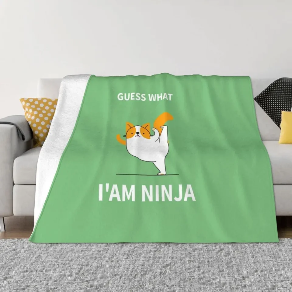 Cat I Am Ninja Warrior s šialenými zručnosťami hádzať prikrývku roztomilé kockované retros plyšové prikrývky
