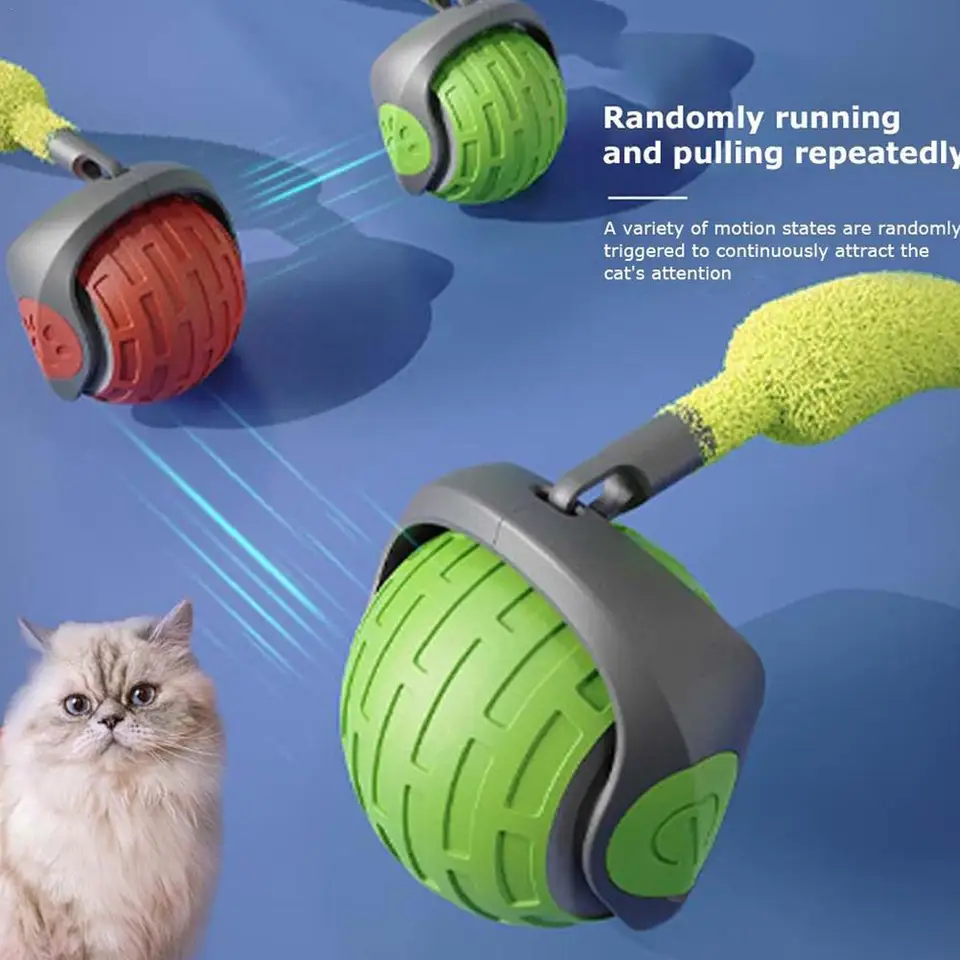Cat Interactive Ball Toys Automatická rolovacia guľa Faux Tail Nabíjateľná inteligentná pet elektrická hračka pre psov Training Imate Mouse