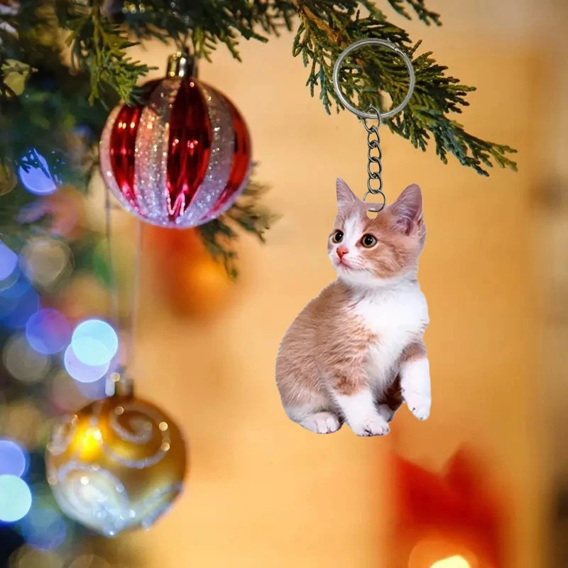 Cat Keychain Roztomilý plochý akrylový čierny a biely obojstranný dizajn Cat Cat Pendant Home Holiday Darčekový batohový batohový prívesok