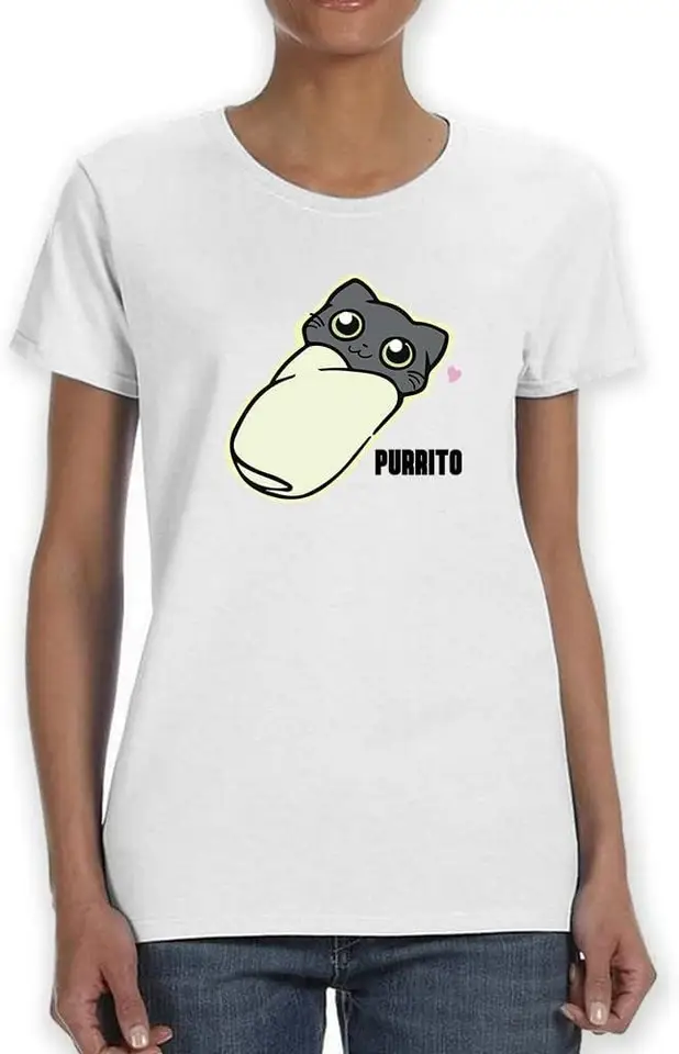 Cat Purrito biele tričko Anime Grafické tričká pre mužov oblečenie Dámske odpaliská vysokokvalitné 100%bavlnené rukávy