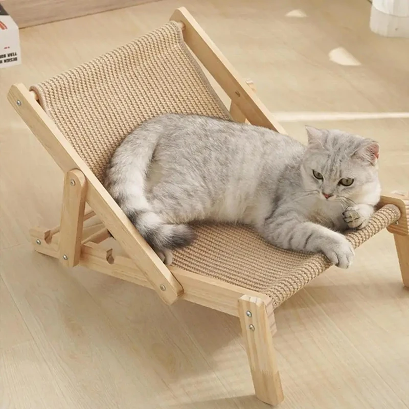 Cat Sisal Lounge Chair Sisal Scratcher Elevated Bed Cat Hammock Removable Sisal Pad Adjustable For Indoor All Seasons