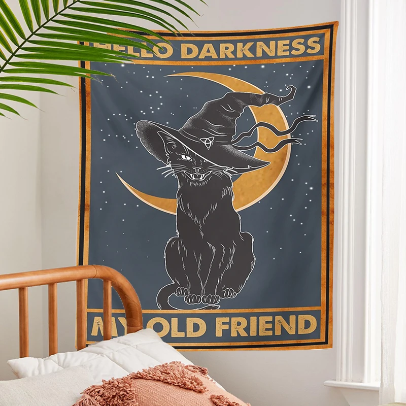 CAT TASTERIOUS TAPESTRY WALLING Závesť Bohemian Hippie Moon Cat Witchcraft Bedspread Divinovanie Domáce dekorácie koľaj