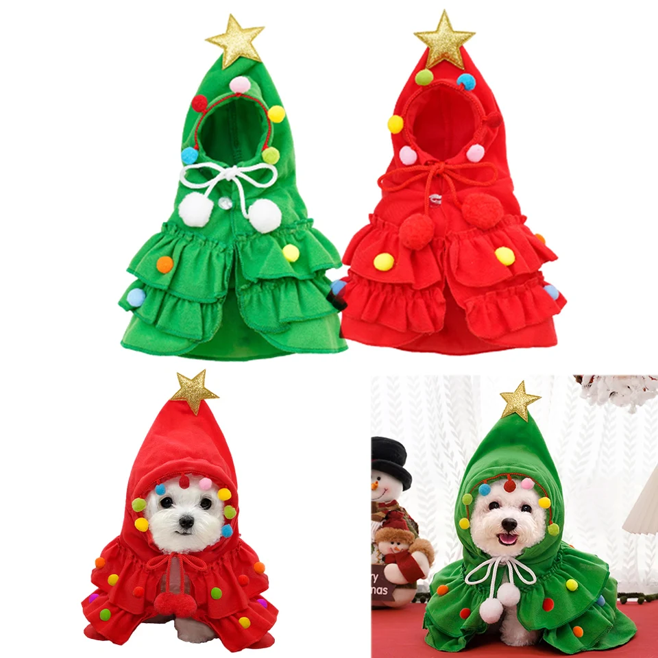 CAT VICORNE outfit Pet Cloak s hviezdou a pompommi vianočné kostýmy Tree Cat Costume Funny Pet vianočné plášť Cloak Cute Pet Supplies