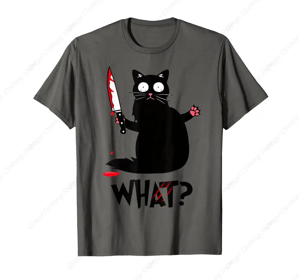 Cat What Nôž Funny čierna mačka, vražedná mačka s nožom tričko