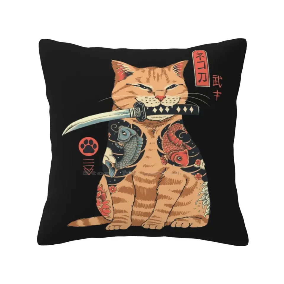 Catana hod vankúš vankúš vankúš vankúš mačky samurai tetovanie yakuza katana catana japonské umenie originálne umelecké zvieratá domáce zvieratá