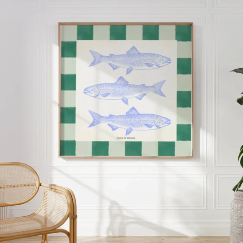 Catch of the Day losos modrý náčrt tesnenia zvieratá Moderné ilustrácie plagát plátno maľba nástenné umelecké obrázky domáce dekorácie