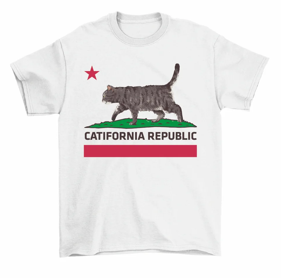 Catifornia Republic California Cat Flag Tričko Štátne cestovanie tričká Ženy Vysoké kvalitné 100%bavlnené krátke rukávy