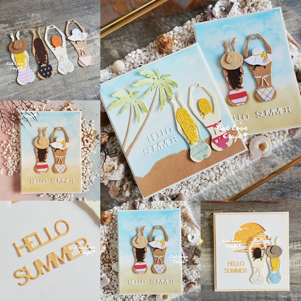 Catlove letný zadný silueta kov kovový rezatie matričky scrapbooking formy šablóna výrezy karty Výroby pre domácich majstrov remese