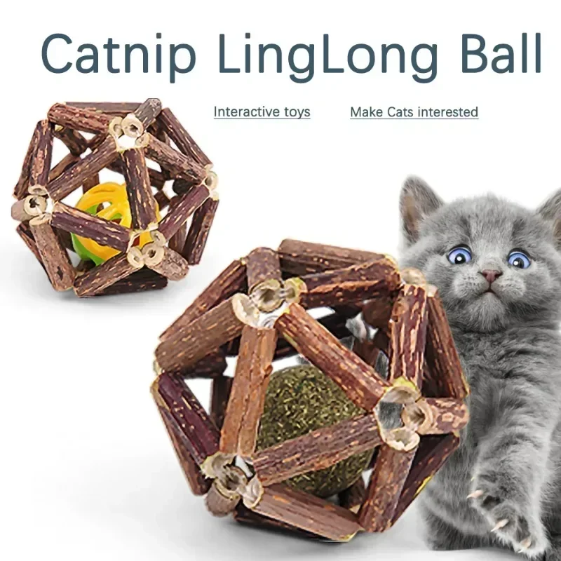Catnip Ball Cat Hračky Interaktívna hračka pre mačiatko matatabi Polygonum čistiace mačky zuby Zdravé catnip drevené gule