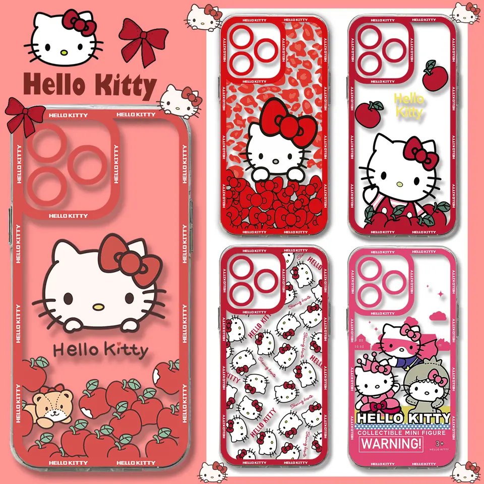 Catoon Funny Hello Kitty Cute Red Pase pre iPhone 15 14 13 12 11 Mini Pro Max X XR XSMAX 7 8 Plus SE20 Priehľadný obal