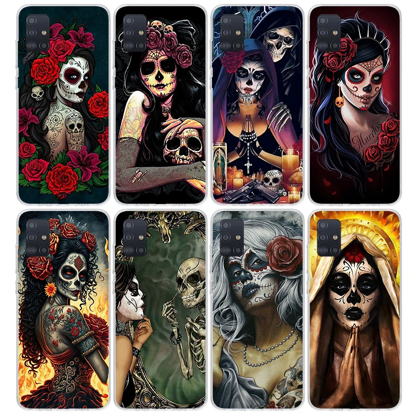 Catrina Beautiful Rose Girl Skull Telefón puzdro pre Samsung Galaxy A51 A71 A41 A31 A21S A11 A01 A50S A70 A40 A30S A20E A20S A10S A10S A6 A6