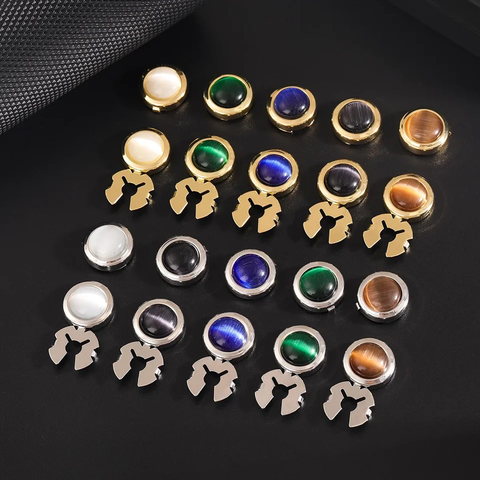 Cat's Eye Stone Button Cap Non-francúzske košele Clamshell Cufflinks okrúhle gombíky pre pánske košele Darčeky pre mužov