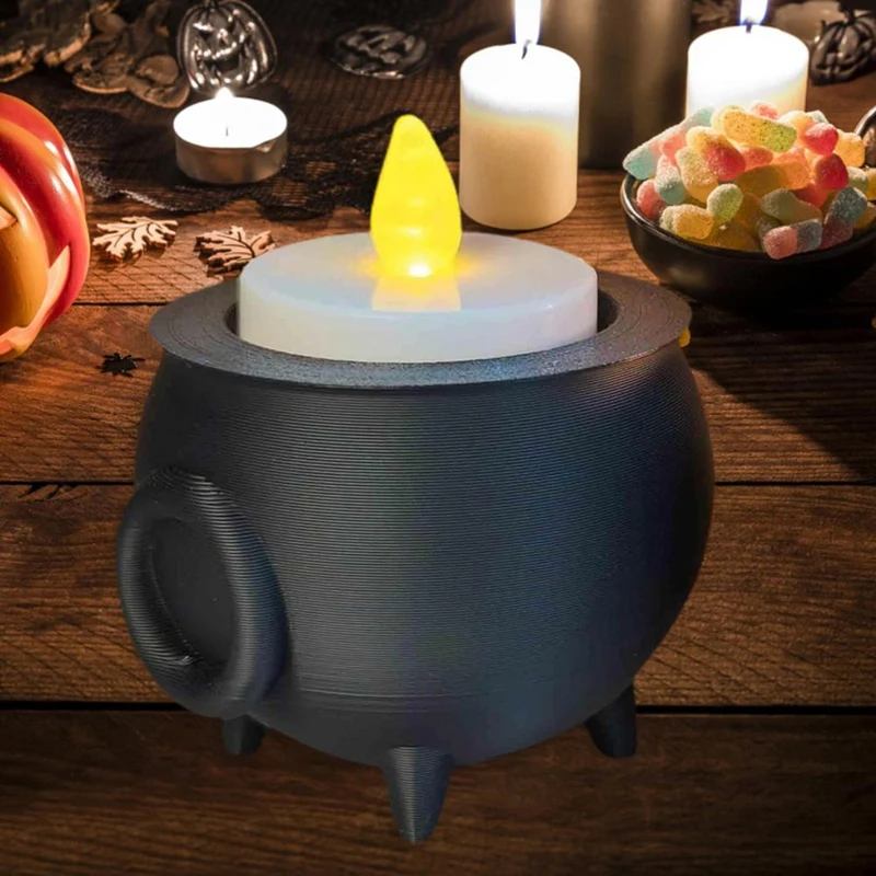Cauldron Tea Light Holder Halloween Spooky 3D tlačená čierna čarodejnícka nádoba Držiak sviečky festival festival parys desktop dekorácia