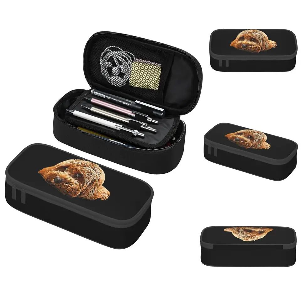 Cavapoo Cavaodle Cockerpoo Puppy Designer Dog Pudle Mix Puzdrá ceruzky Veľká kapacita vrecká pero pero box ceruzka ceruzka pre chlapcov