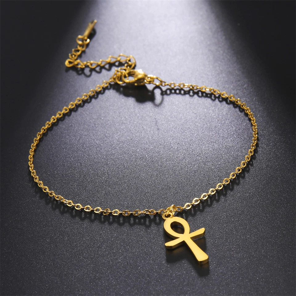 Cazador z nehrdzavejúcej ocele Egyptské krížové kúzlo Egypt Egypt Ankh Life Chain Pre náramok pre ženy na ruky