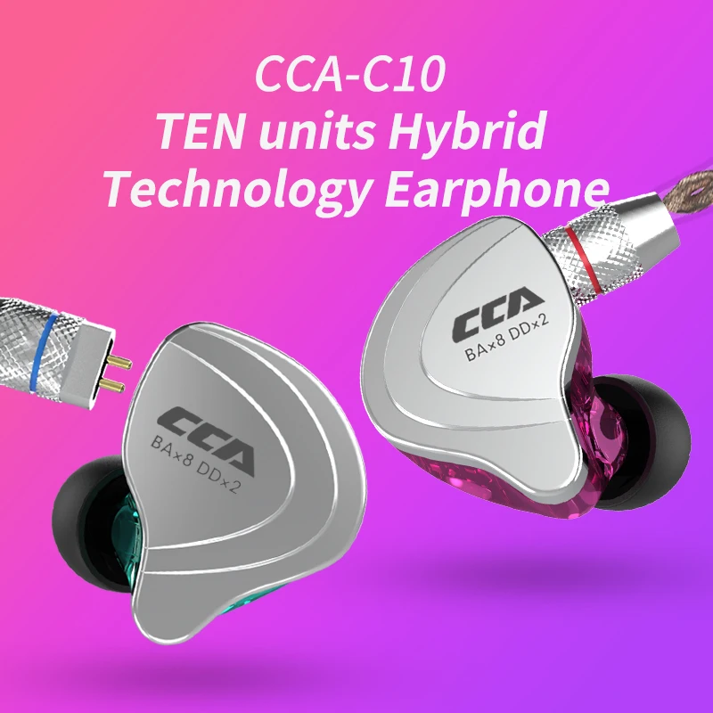 CCA C10 slúchadlá 4BA 1DD Hybridná technológia Hifi in Ear Music DJ Gamer Sport Serfón
