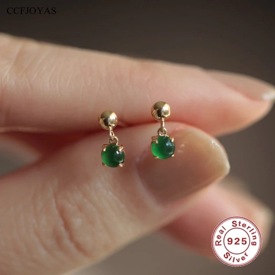 CCFJOYAS 100% 925 Sterling Silver Green Zirkon Malé náušnice pre ženy minimalistické mini roztomilé gombíky módne šperky