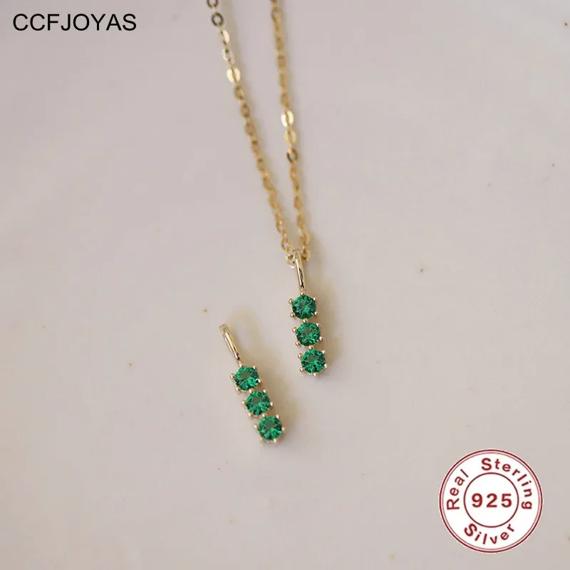 CCFJOYAS 100% 925 Sterling Silver Mini Tri smaragd zirkon Jedno slovo prívesok Náhrdelník pre ženy