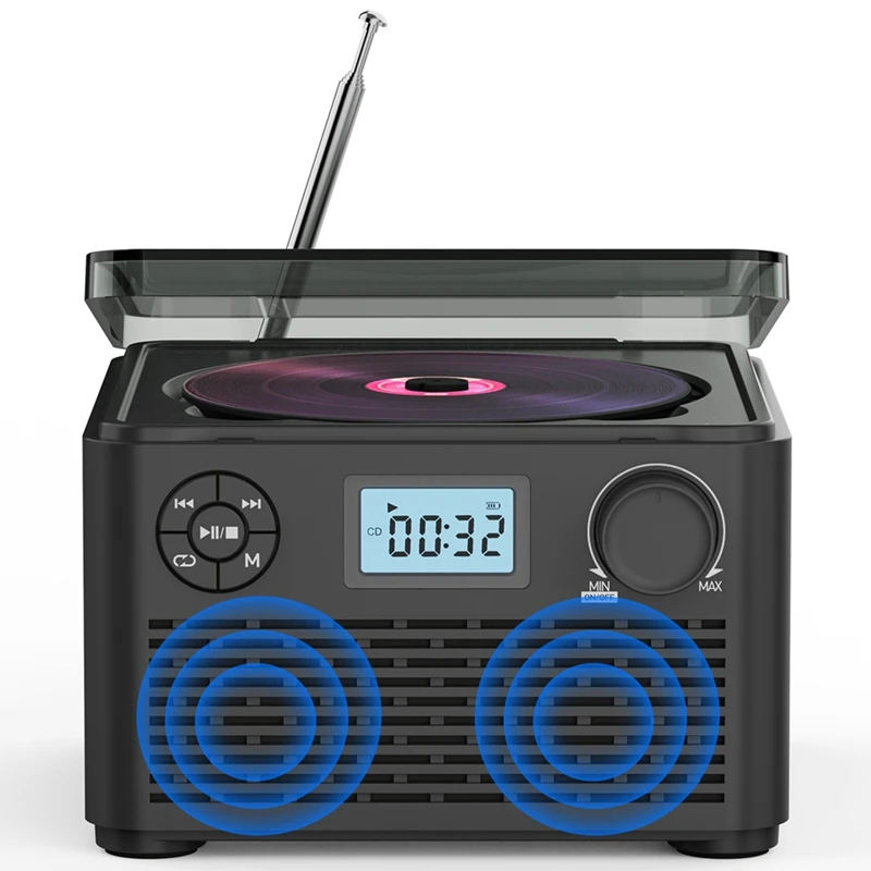 CD prehrávač Vintage 4000 mAh Bluetooth Music Disk Disk Disc Disc Player Prenosné FM Radio