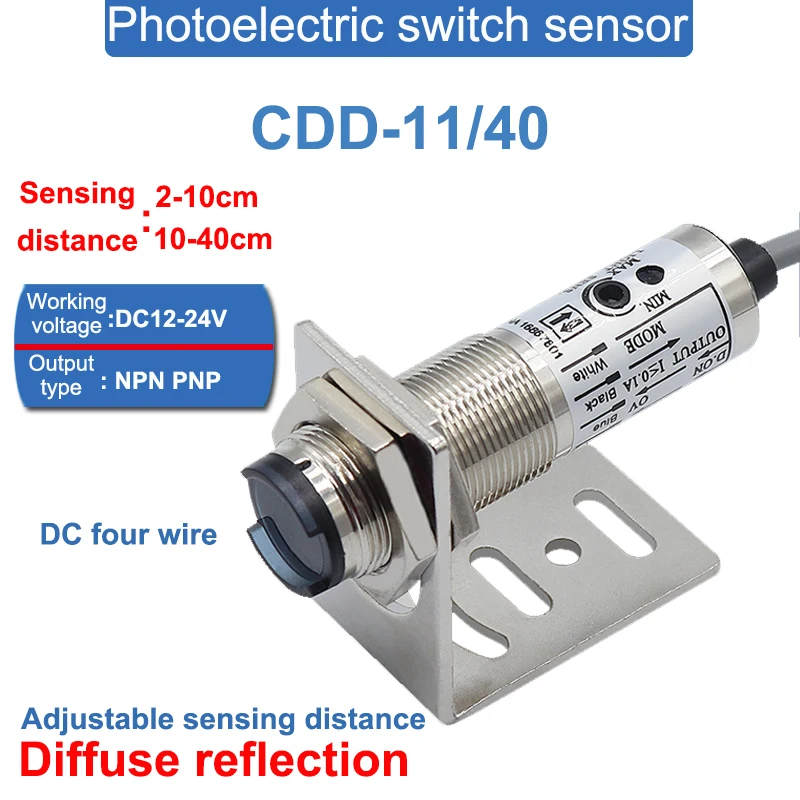 CDD-11/40N CDD-11/40P 2-10/10-40 cm nastaviteľný infračervený laserový difúzny odraz fotoelektrický induktívny spínač snímač