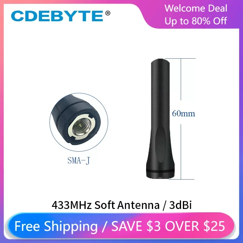 CDEBYTE 5PCS Anténa 433MHz 3.0DBI WIFI anténa omminICICTIONAL 6CM SMA-J AERIAL pre LORA MODULE WALLIE TALKIE MODEMTX433-JZR-6