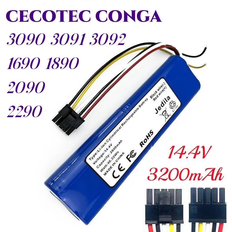 CECOTEC CONGA 3090 3091 3092 1690 1890 2090 Robot vysávač na výmenu batérií Výmena príslušenstva 14,4 voltov 3200 mAh