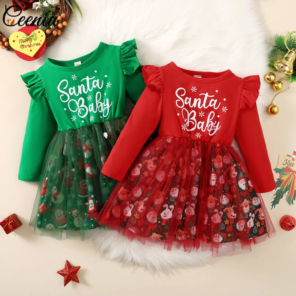 Ceeniu Baby Vianočné šaty pre dievčatá Letter'santa Baby Sleta Princess Dress Nový rok batoľa večierok večera kostým 2025