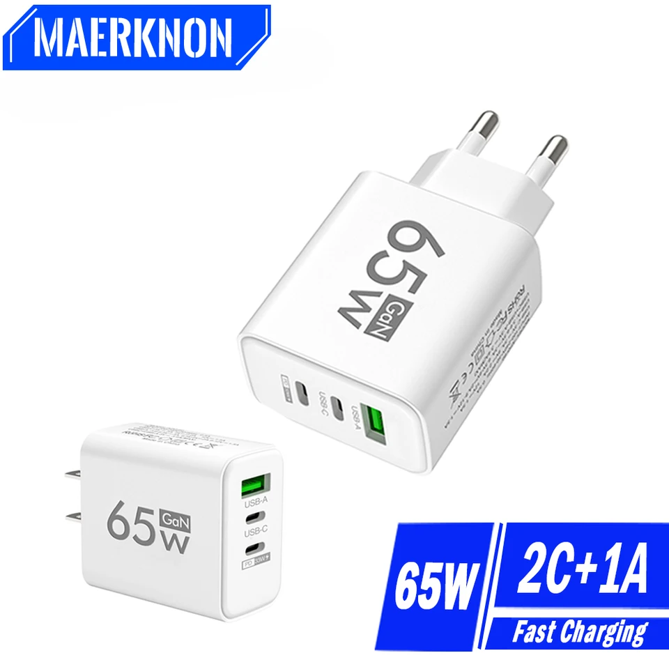 Celkom 65 W Gan USB Charger 3 porty rýchle nabíjanie Typ C Adaptér Mobilný telefón Rýchla nabíjačka pre iPhone 15 14 Xiaomi Huawei Samsung