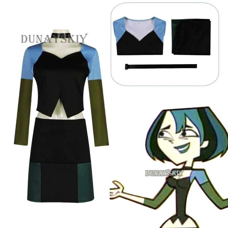 Celkový dramatický ostrov Gwen Cosplay kostým Crop Top a mini sukne červené top zelené šortky plné scéna Žena Halloween Carnival Outfits