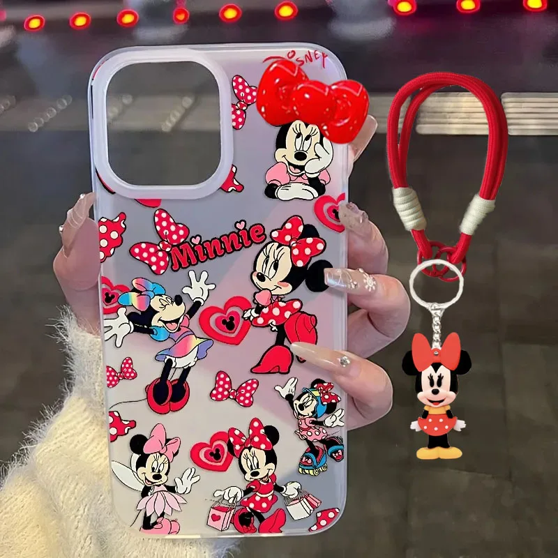 Celá obrazovka Mickey Minnie Mouse Strap Puzder pre iPhone 16 15 14 13 12 11 Pro Max xs Max xr 7 8 plus mini y2k matný obal
